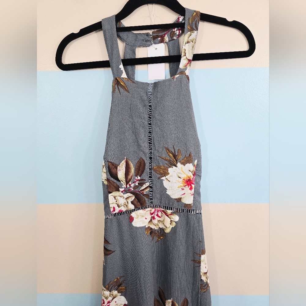 NWT Zesica Floral Gray Halter Split Maxi Dress - Picture 4 of 10